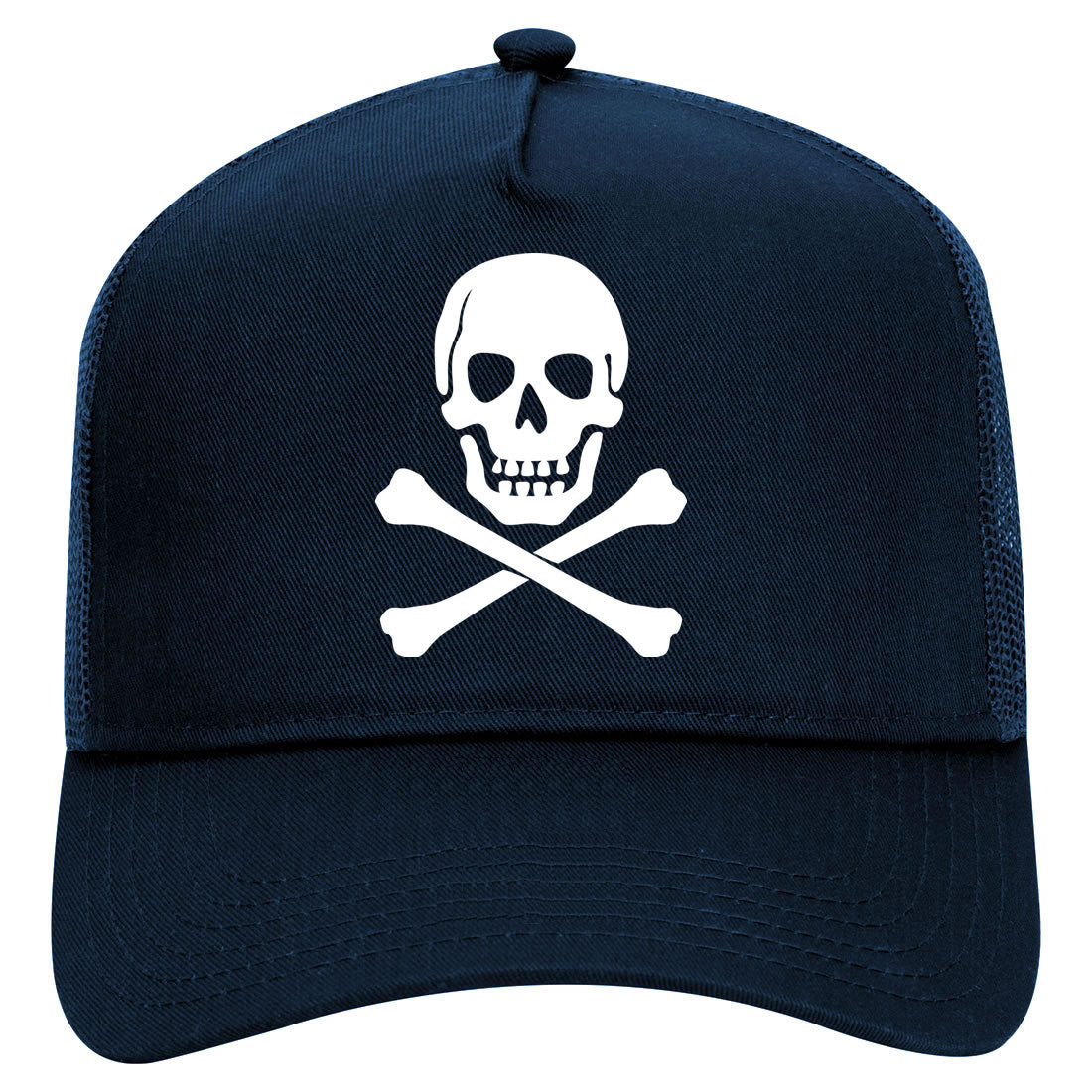 Navy Blue Skull And Crossbones Trucker Hat