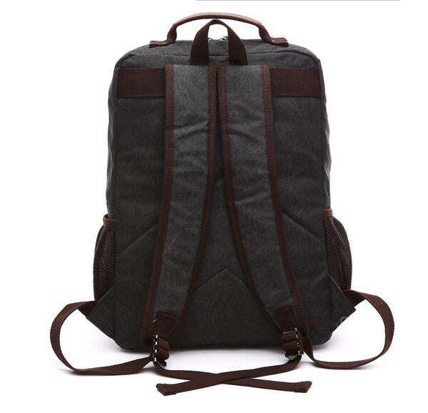 3 Pocket Mens Canvas Military Style Black Travel Backpack