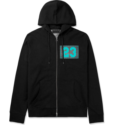 23 Cement Blue Jersey Zip Up Hoodie in Black By Kings Of NY