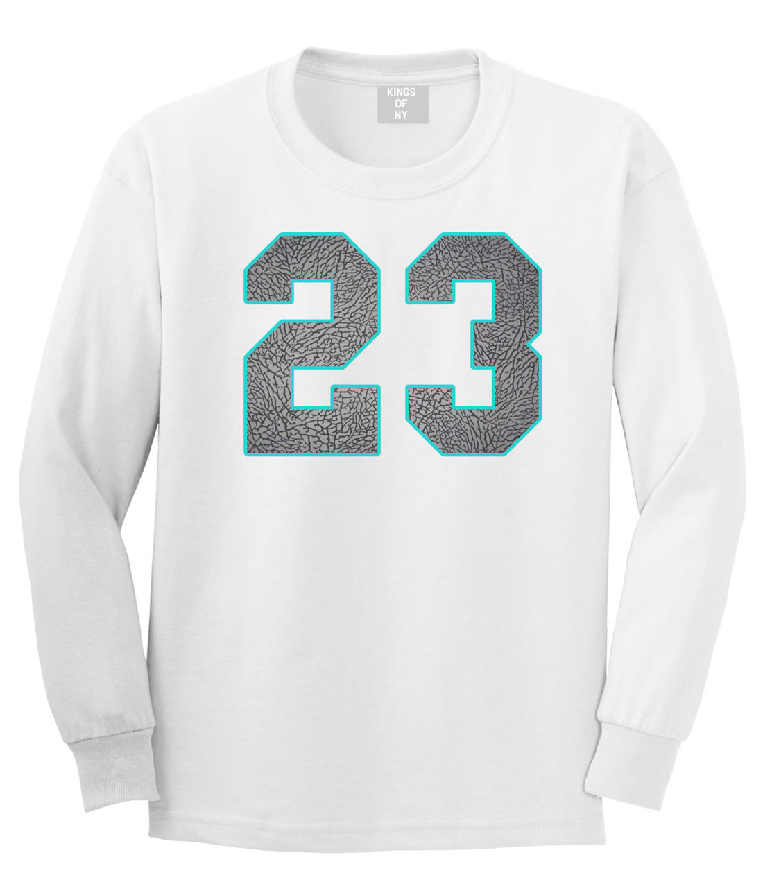 23 Cement Blue Jersey Long Sleeve T-Shirt in White By Kings Of NY