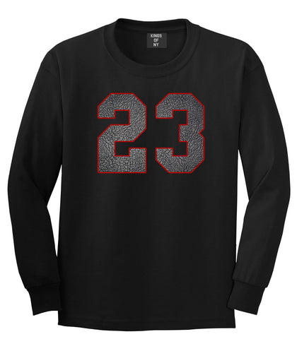 23 Cement Red Jersey Long Sleeve T-Shirt in Black By Kings Of NY