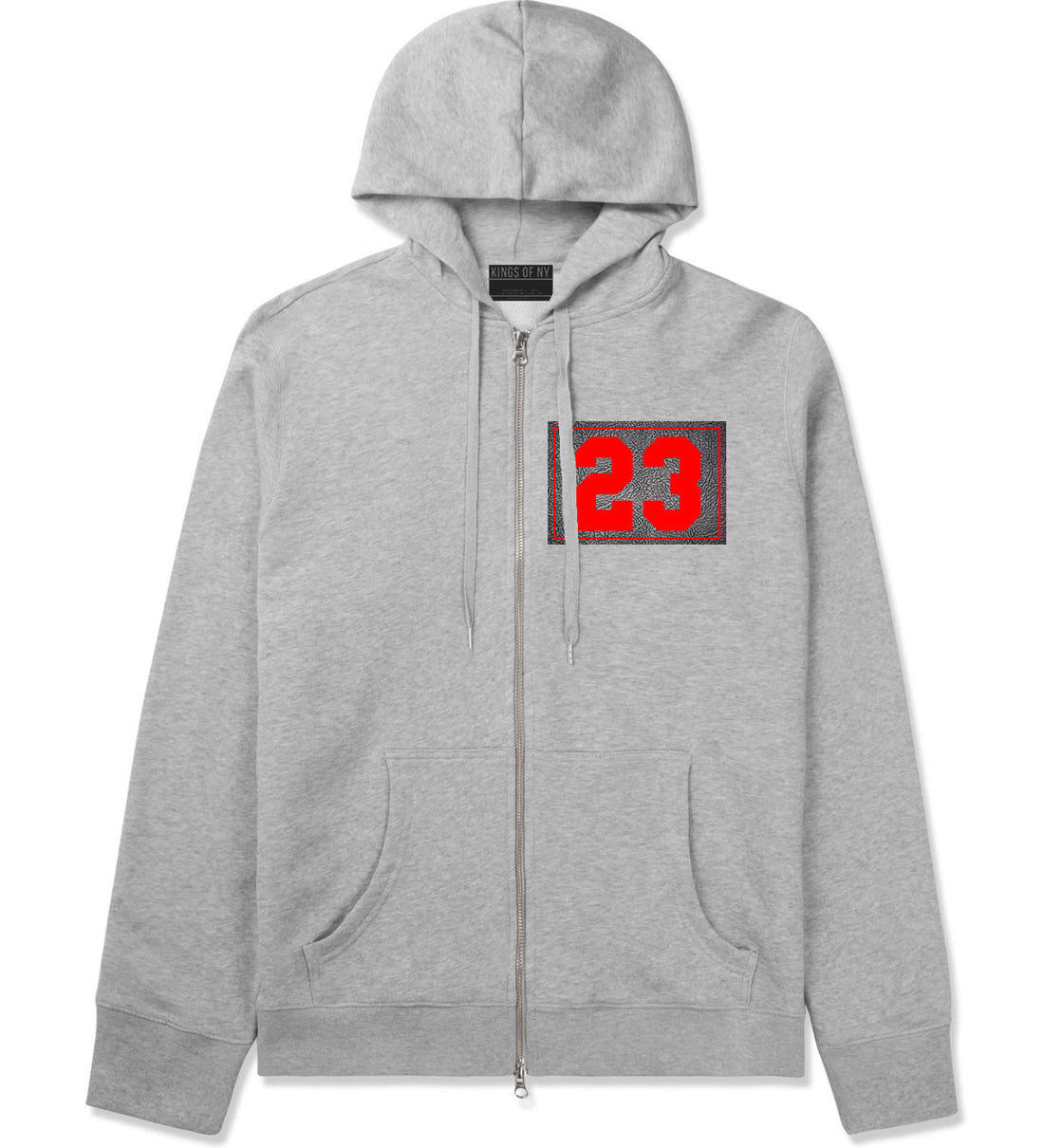 23 Cement Red Jersey Zip Up Hoodie in Grey By Kings Of NY