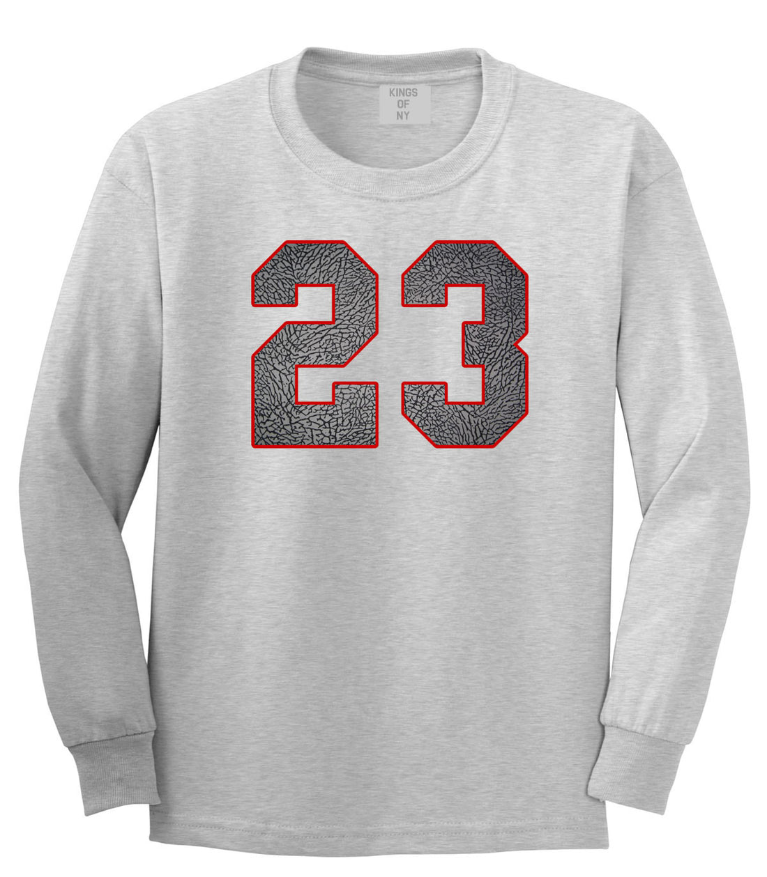 23 Cement Red Jersey Long Sleeve T-Shirt in Grey By Kings Of NY