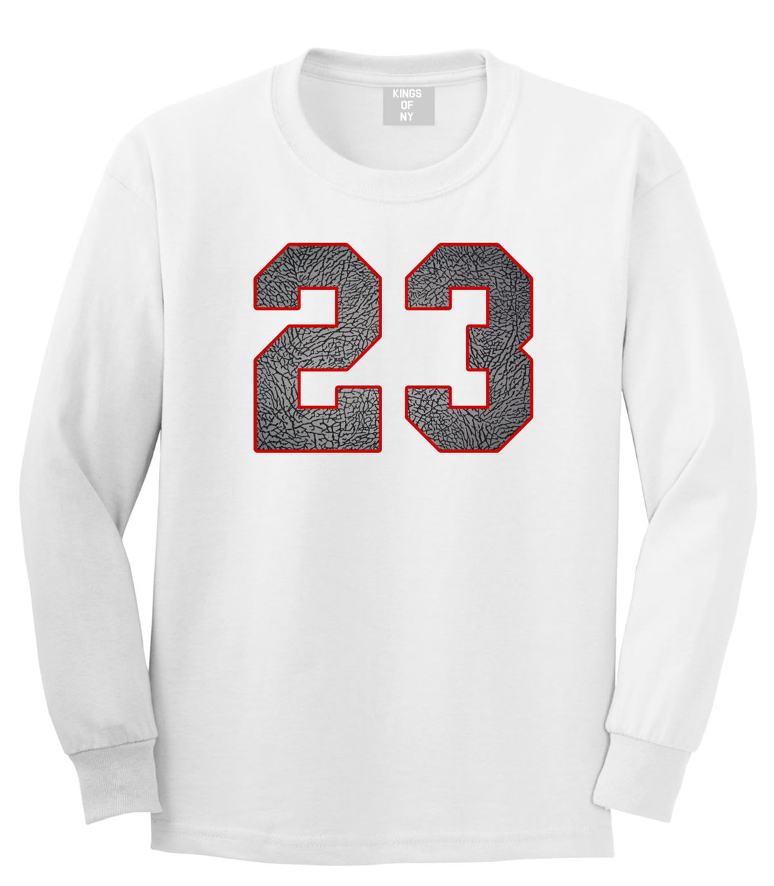 23 Cement Red Jersey Long Sleeve T-Shirt in White By Kings Of NY