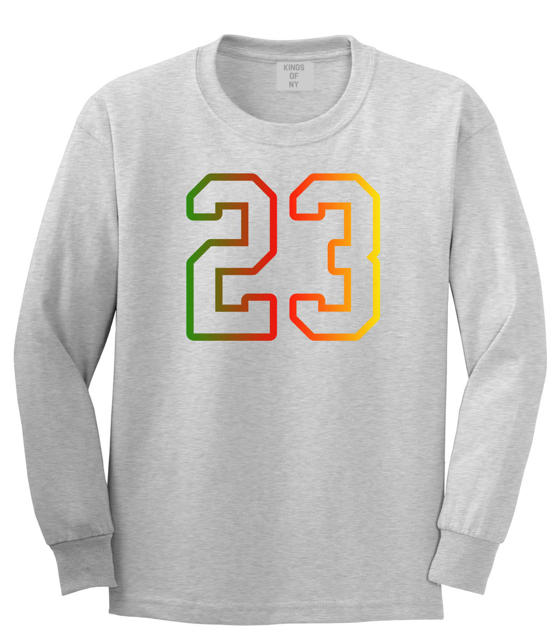 23 Cement Print Colorful Jersey Long Sleeve T-Shirt in Grey By Kings Of NY