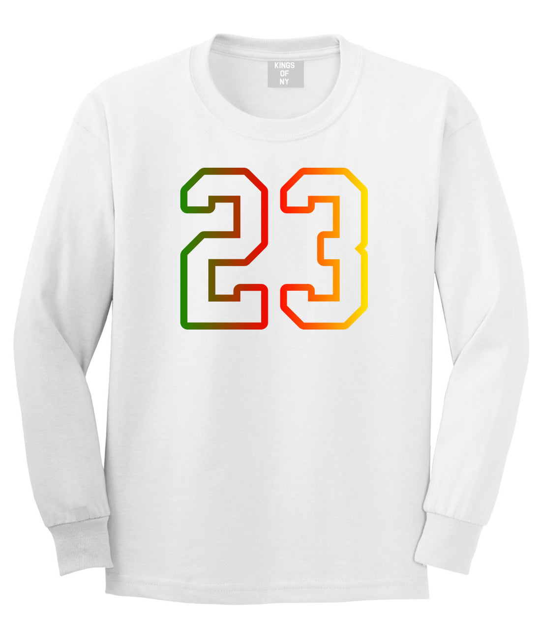23 Cement Print Colorful Jersey Long Sleeve T-Shirt in White By Kings Of NY
