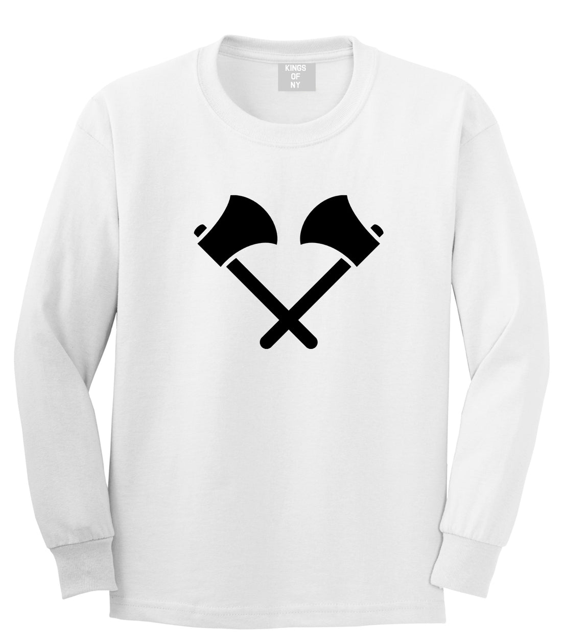 2 Ax Fireman Logo White Long Sleeve T-Shirt by Kings Of NY