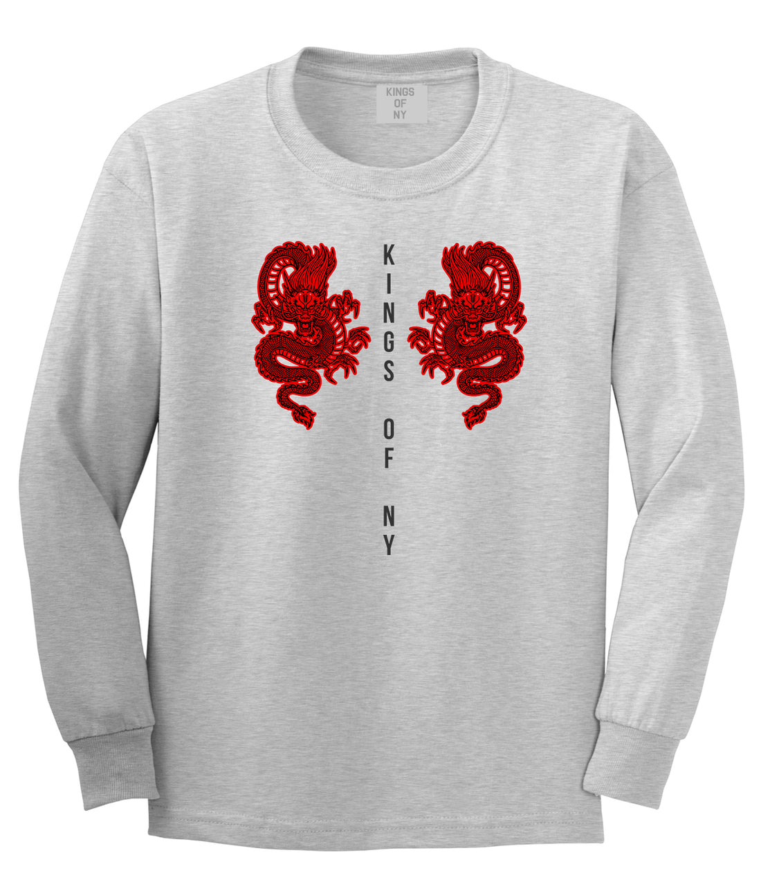 2 Chinese Dragon Long Sleeve T-Shirt in Grey