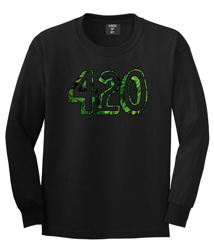  420 Weed Marijuana Print Long Sleeve T-Shirt in Black by Kings Of NY