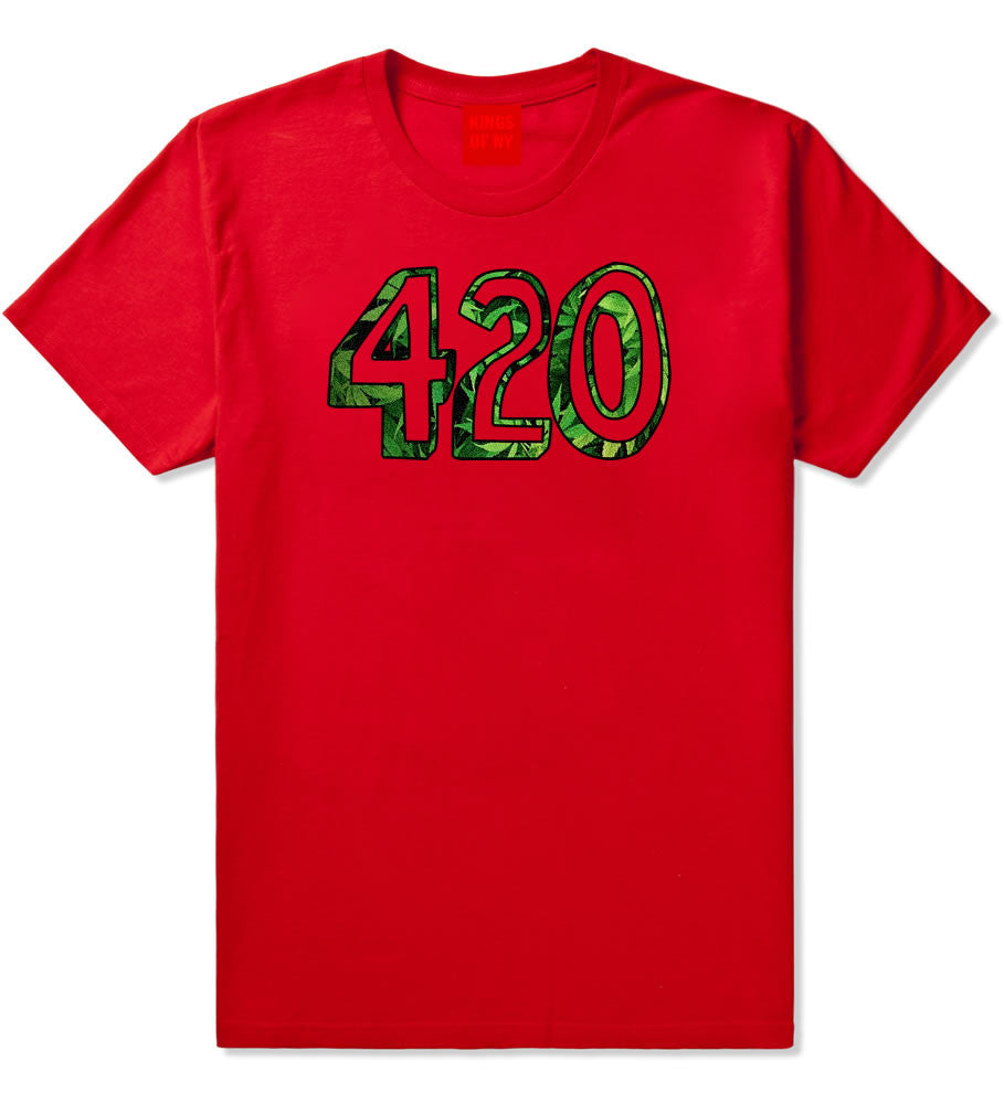 420 Weed Marijuana Print T-Shirt in Red by Kings Of NY
