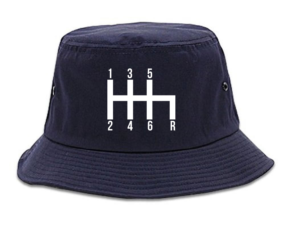 6 Speed Manual Transmission Car Racing Mens Bucket Hat Navy Blue