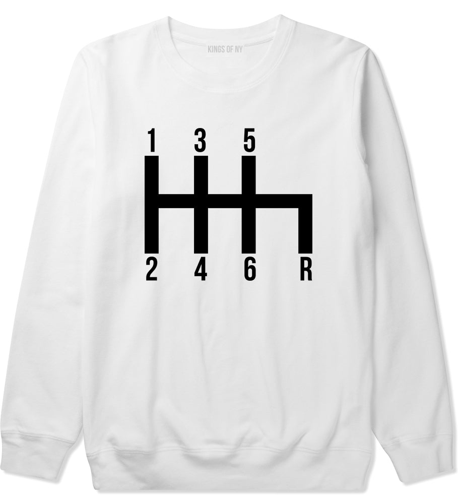 6 Speed Manual Transmission Car Racing Mens Crewneck Sweatshirt White