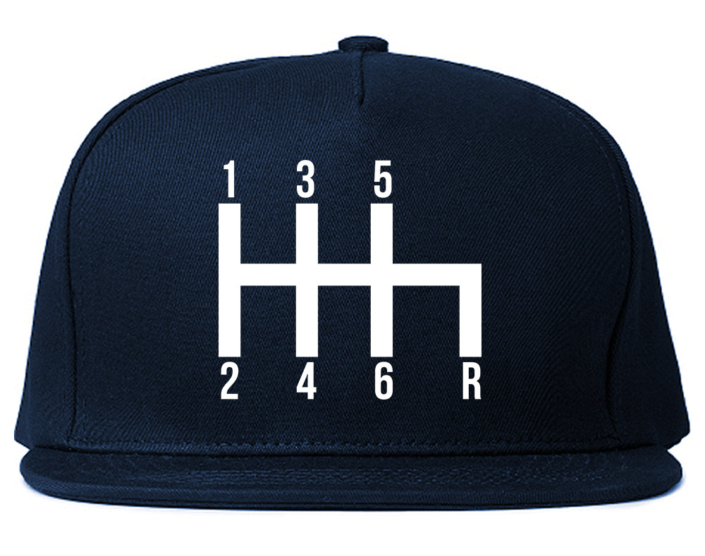 6 Speed Manual Transmission Car Racing Mens Snapback Hat Navy Blue