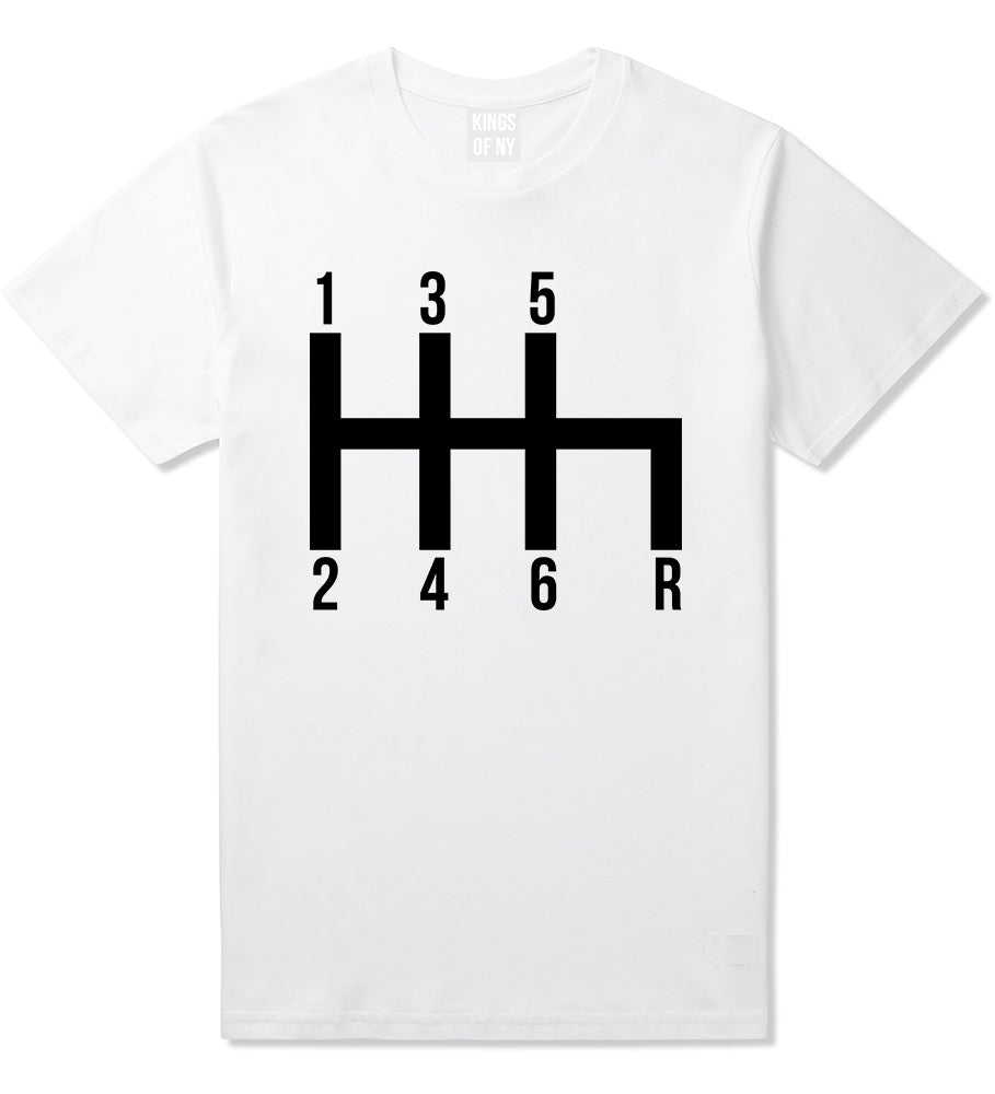 6 Speed Manual Transmission Car Racing Mens T-Shirt White