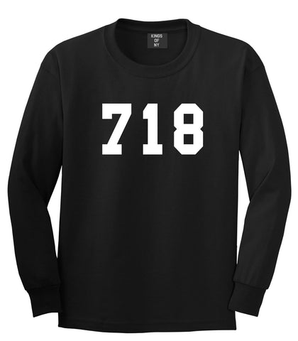 718 New York Area Code Long Sleeve T-Shirt in Black By Kings Of NY