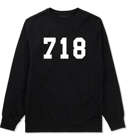 718 New York Area Code Boys Kids Crewneck Sweatshirt in Black By Kings Of NY