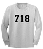 718 New York Area Code Long Sleeve T-Shirt in Grey By Kings Of NY