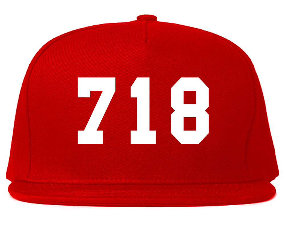 Red 718 New York Area Code Snapback Hat By Kings Of NY