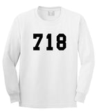 718 New York Area Code Long Sleeve T-Shirt in White By Kings Of NY