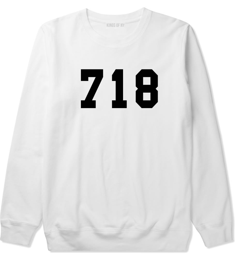 718 New York Area Code Crewneck Sweatshirt in White By Kings Of NY