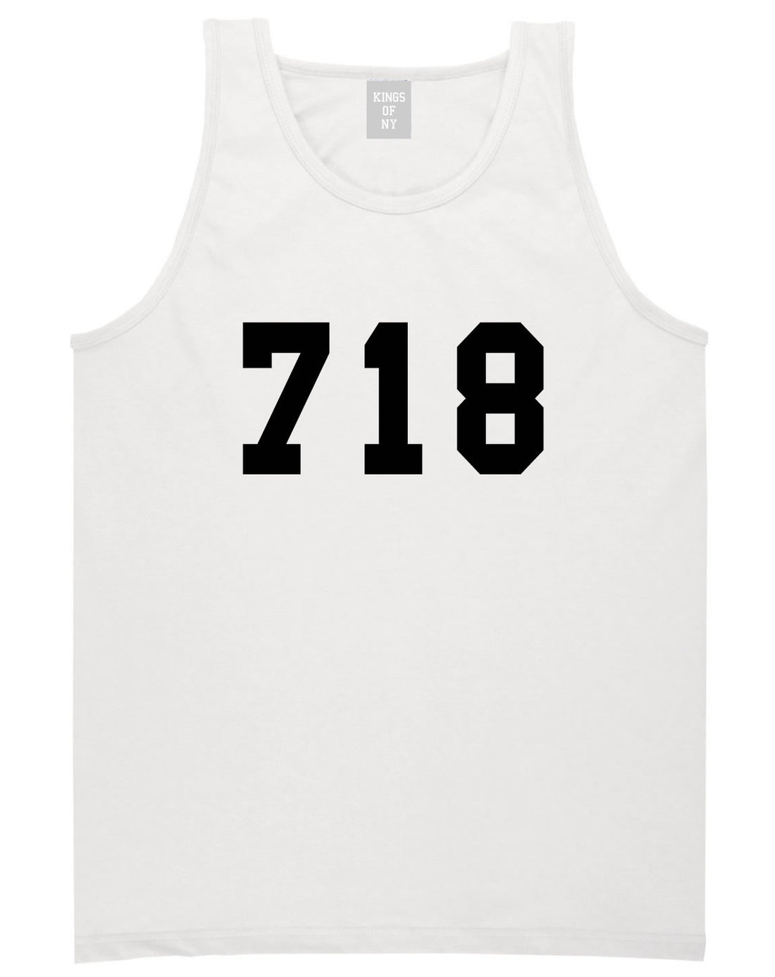 718 New York Area Code Tank Top in White By Kings Of NY