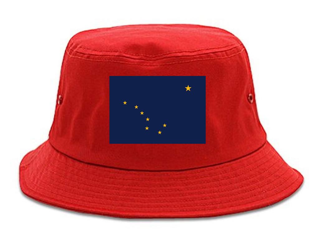 Alaska State Flag AK Chest Mens Bucket Hat Red