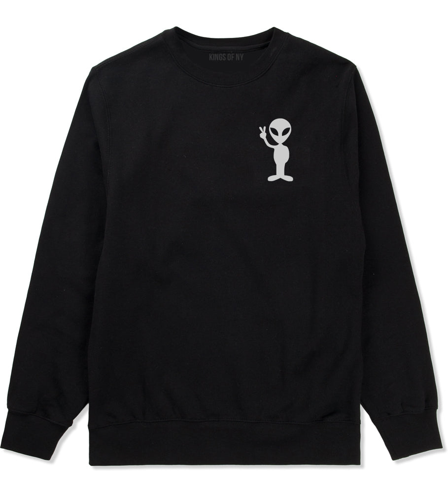 Alien Peace Sign Chest Black Crewneck Sweatshirt by Kings Of NY