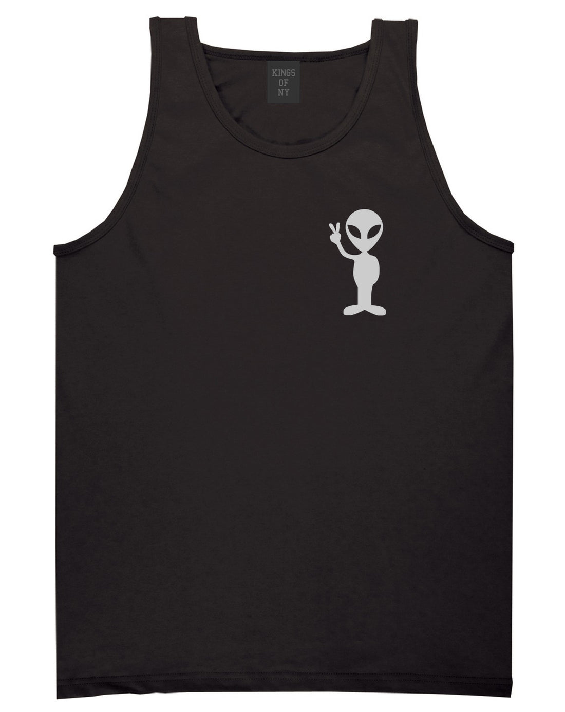 Alien Peace Sign Chest Black Tank Top Shirt by Kings Of NY