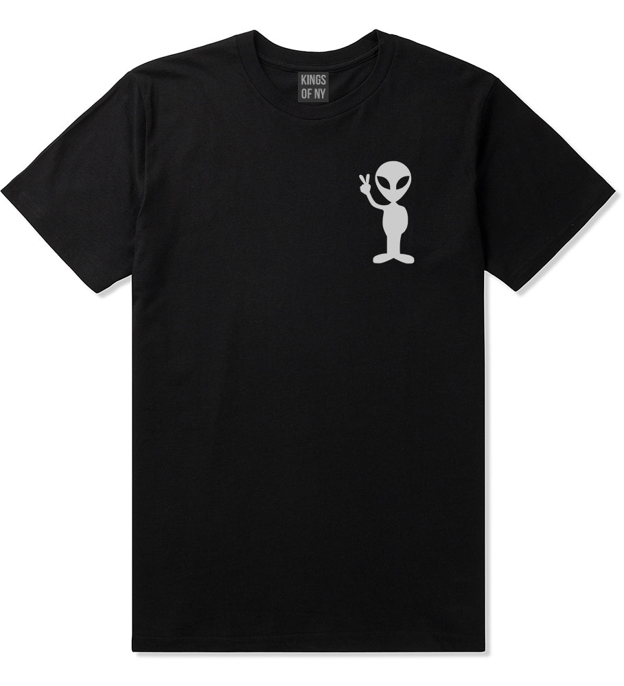 Alien Peace Sign Chest Black T-Shirt by Kings Of NY