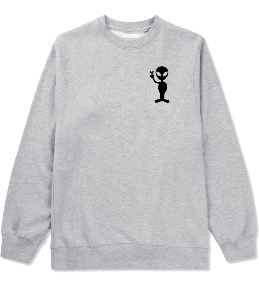 Alien Peace Sign Chest Grey Crewneck Sweatshirt by Kings Of NY