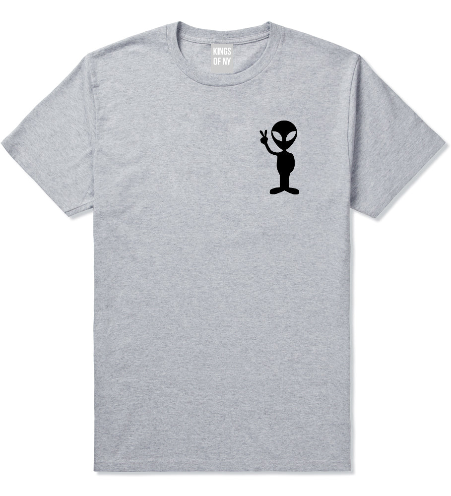 Alien Peace Sign Chest Grey T-Shirt by Kings Of NY