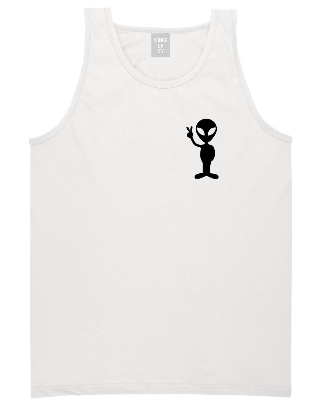 Alien Peace Sign Chest White Tank Top Shirt by Kings Of NY