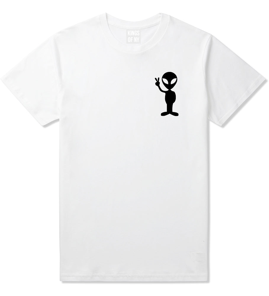 Alien Peace Sign Chest White T-Shirt by Kings Of NY