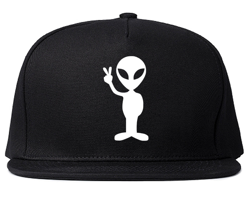 Alien Peace Sign Chest Snapback Hat Black