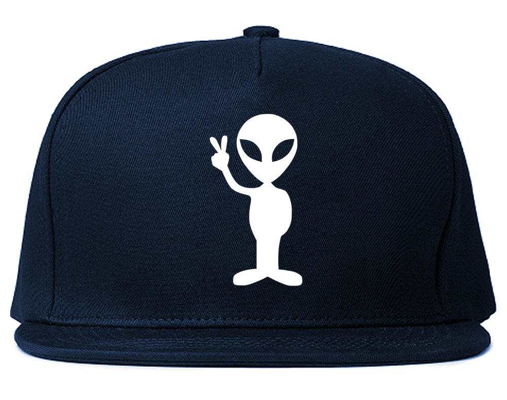 Alien Peace Sign Chest Snapback Hat Blue