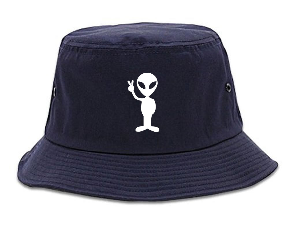 Alien Peace Sign Chest Bucket Hat Blue