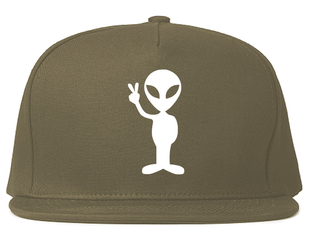 Alien Peace Sign Chest Snapback Hat Grey
