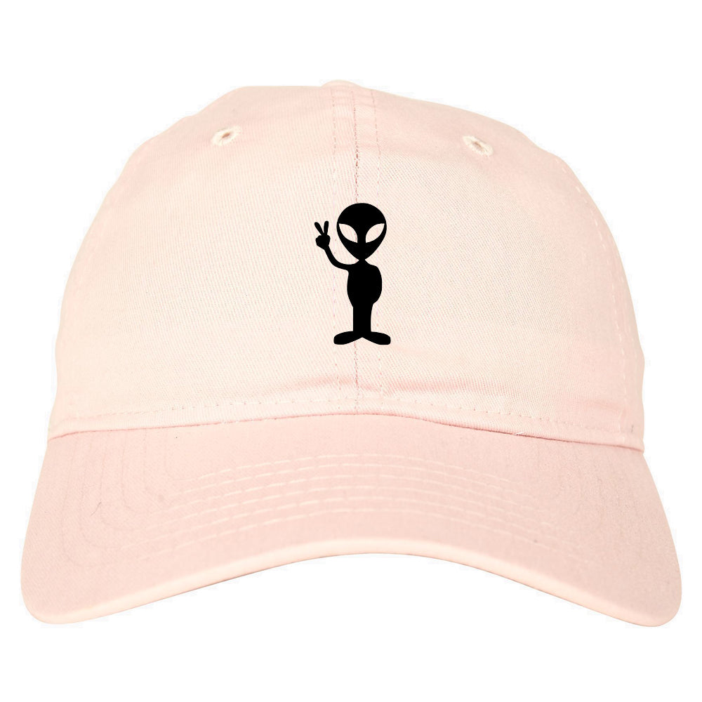 Alien Peace Sign Chest Dad Hat Baseball Cap Pink