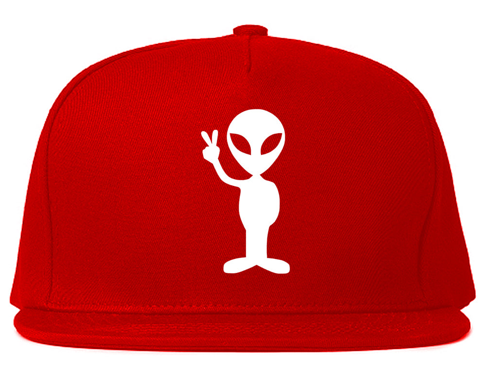 Alien Peace Sign Chest Snapback Hat Red