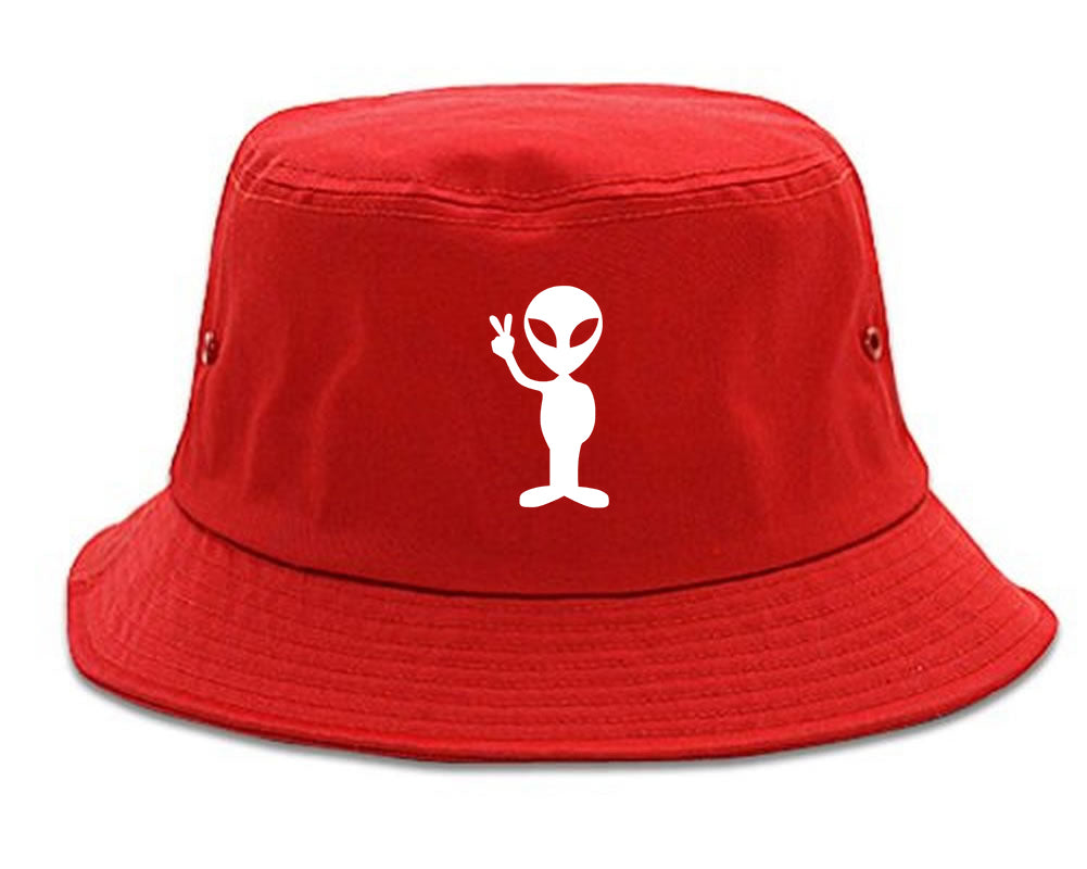 Alien Peace Sign Chest Bucket Hat Red