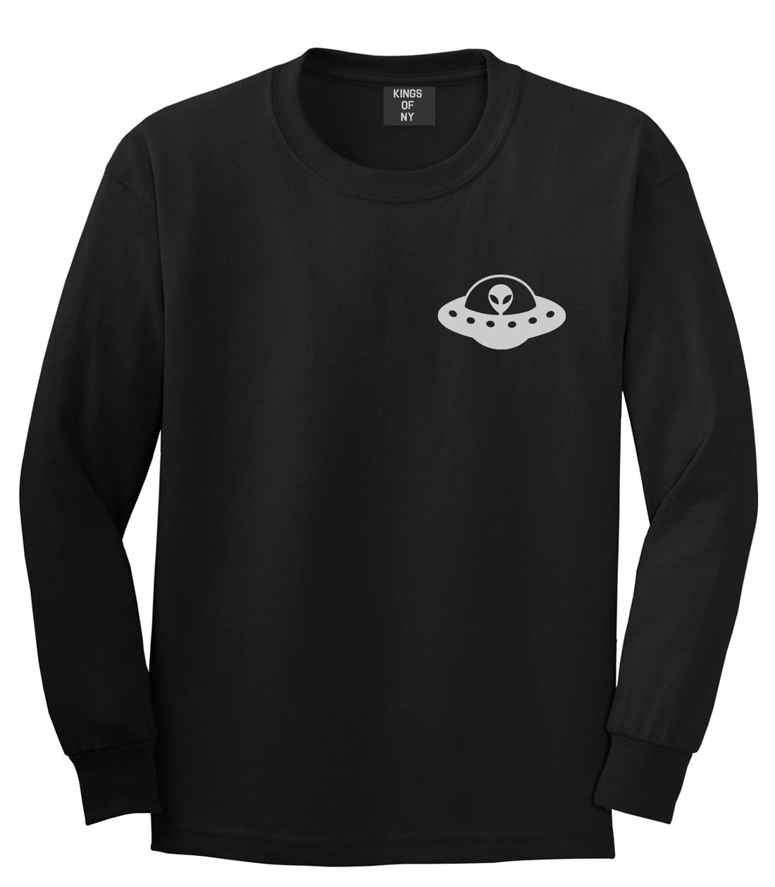 Alien Spaceship Chest Mens Black Long Sleeve T-Shirt by Kings Of NY