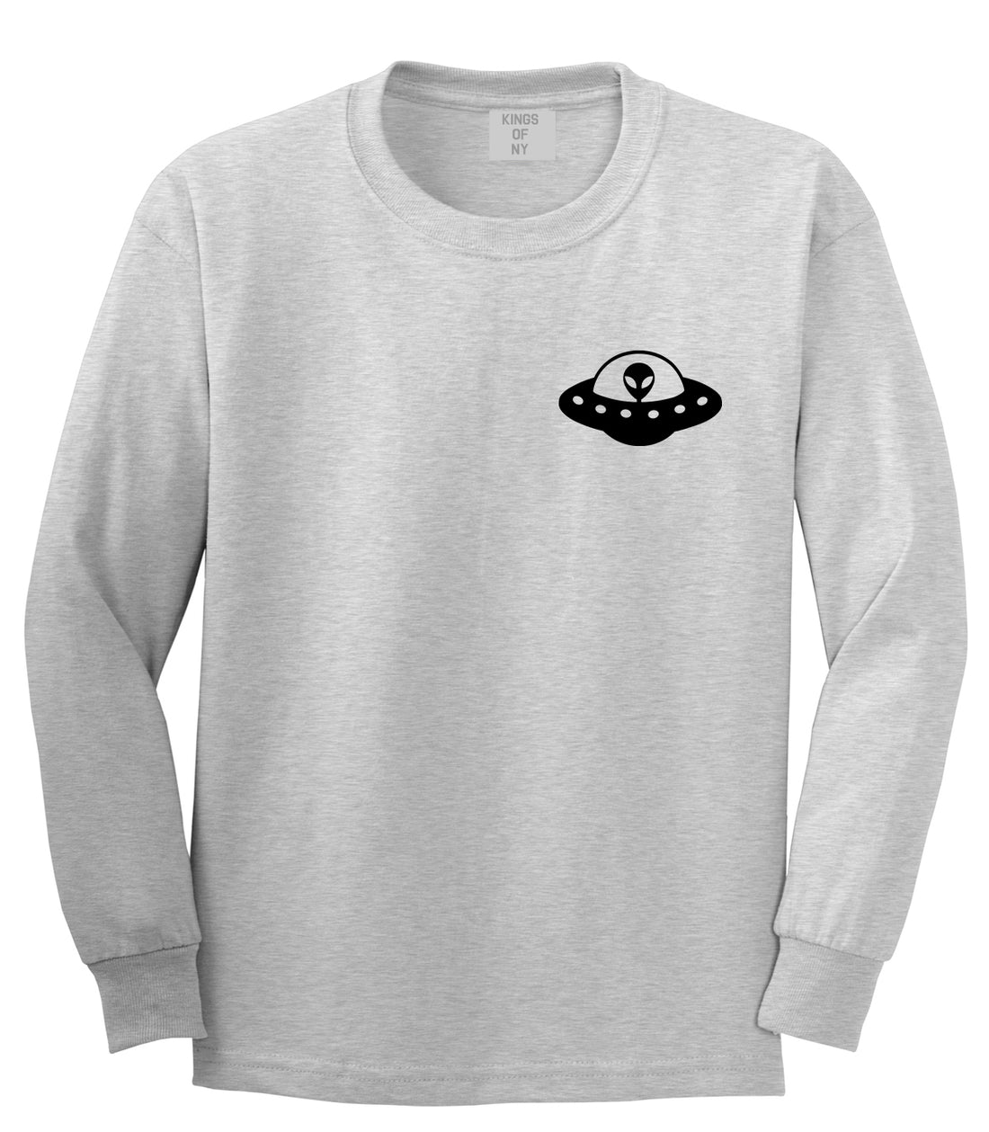 Alien Spaceship Chest Mens Grey Long Sleeve T-Shirt by Kings Of NY