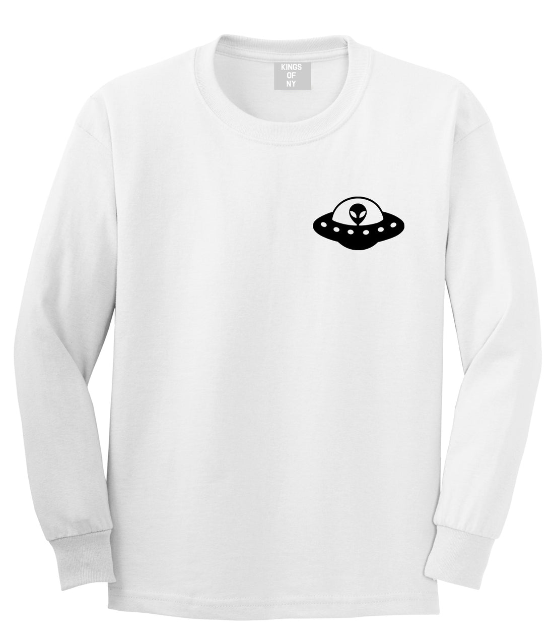 Alien Spaceship Chest Mens White Long Sleeve T-Shirt by Kings Of NY