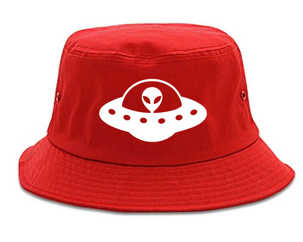 Alien_Spaceship_Chest Mens Red Bucket Hat by Kings Of NY