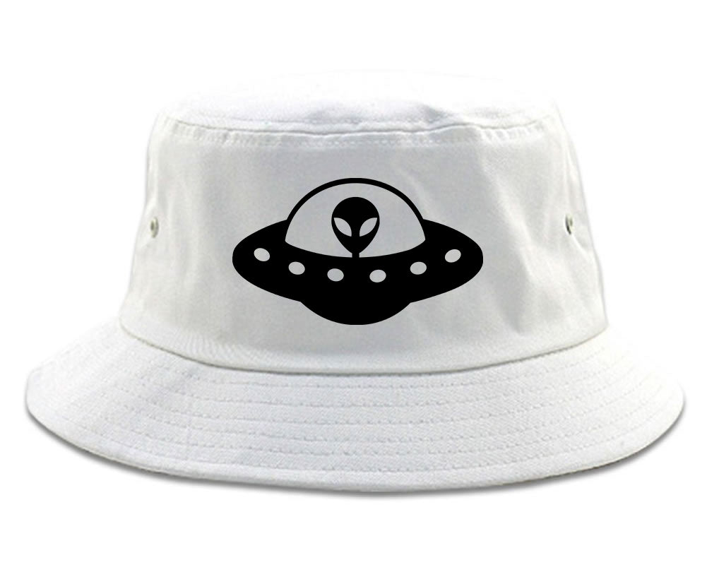 Alien_Spaceship_Chest Mens White Bucket Hat by Kings Of NY