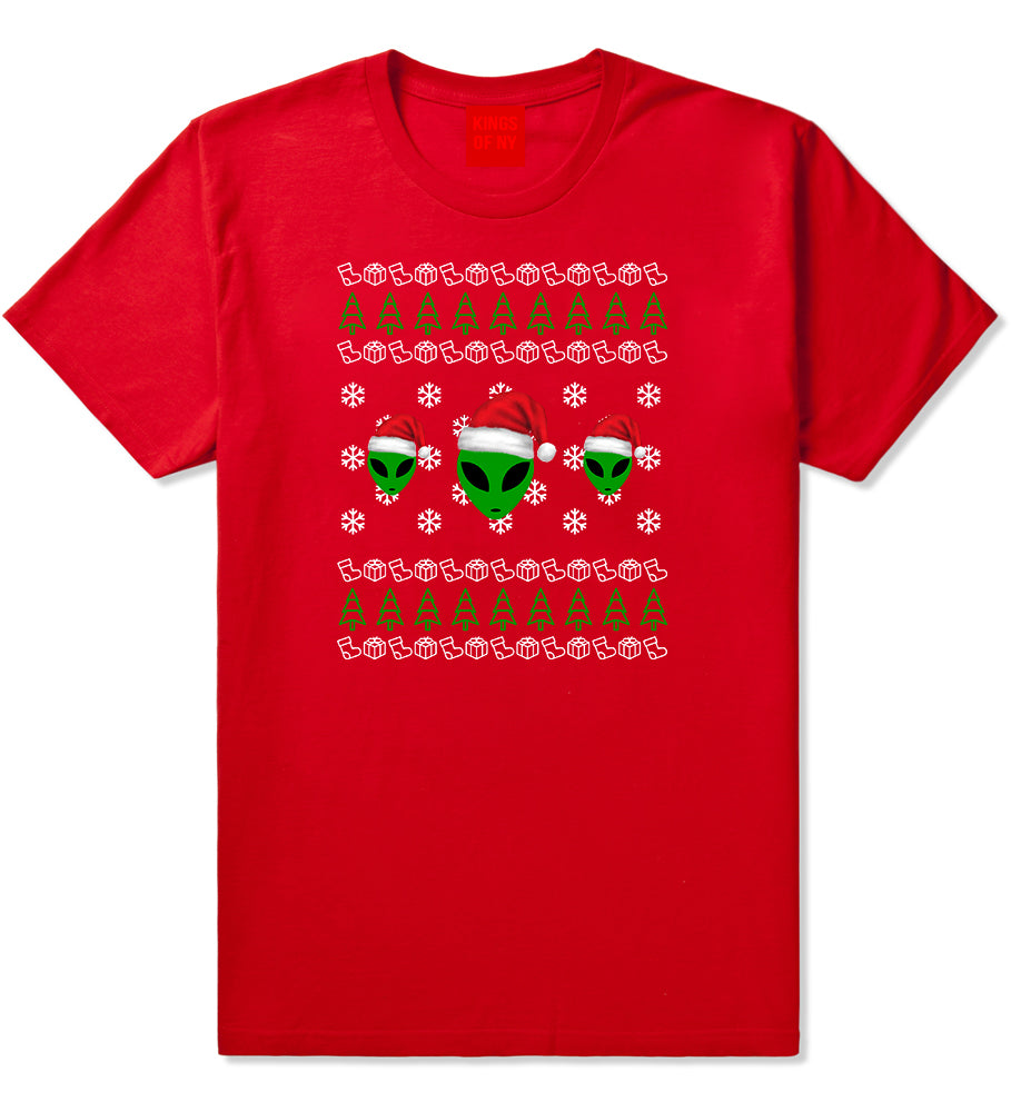 Alien Ugly Christmas Red Mens T-Shirt