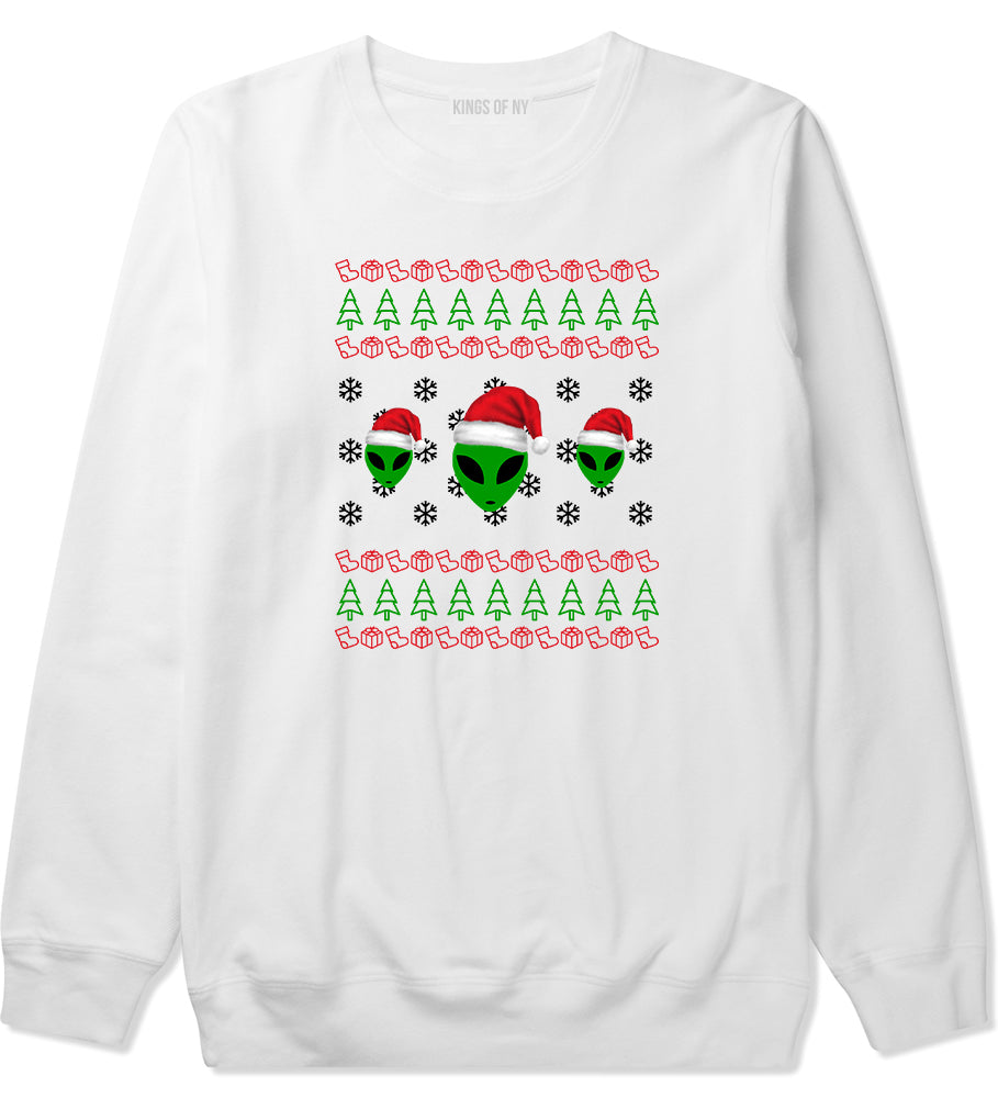 Alien Ugly Christmas White Mens Crewneck Sweatshirt
