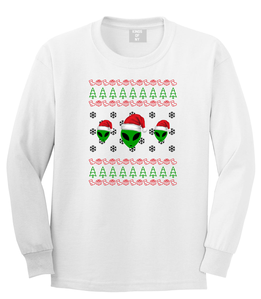 Alien Ugly Christmas White Mens Long Sleeve T-Shirt
