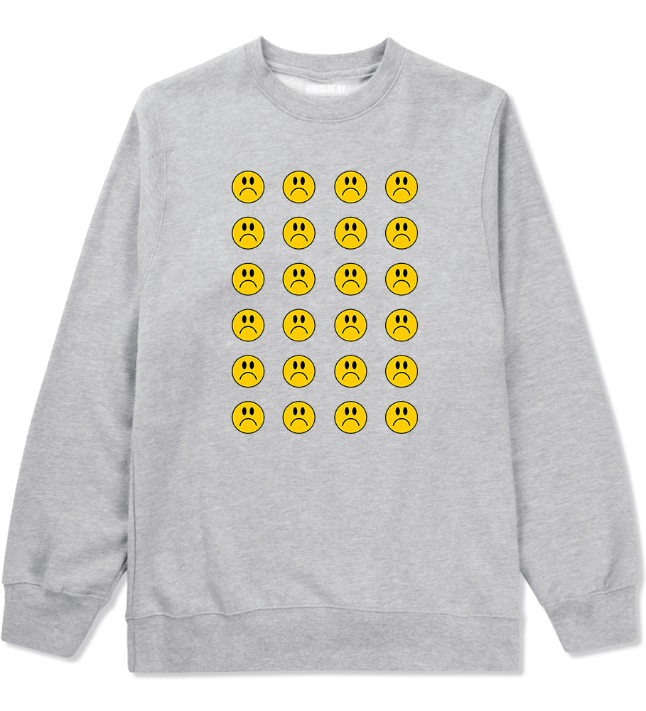 All Over Sad Face Mens Crewneck Sweatshirt Grey by Kings Of NY