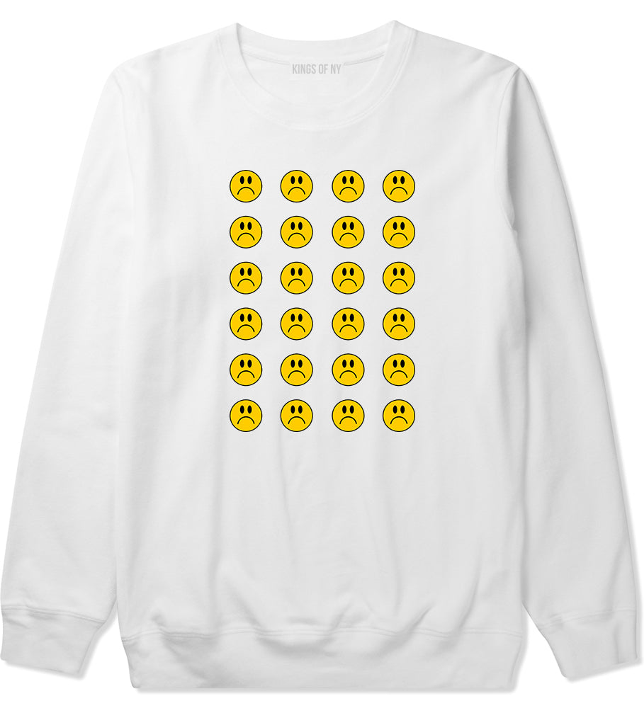 All Over Sad Face Mens Crewneck Sweatshirt White by Kings Of NY